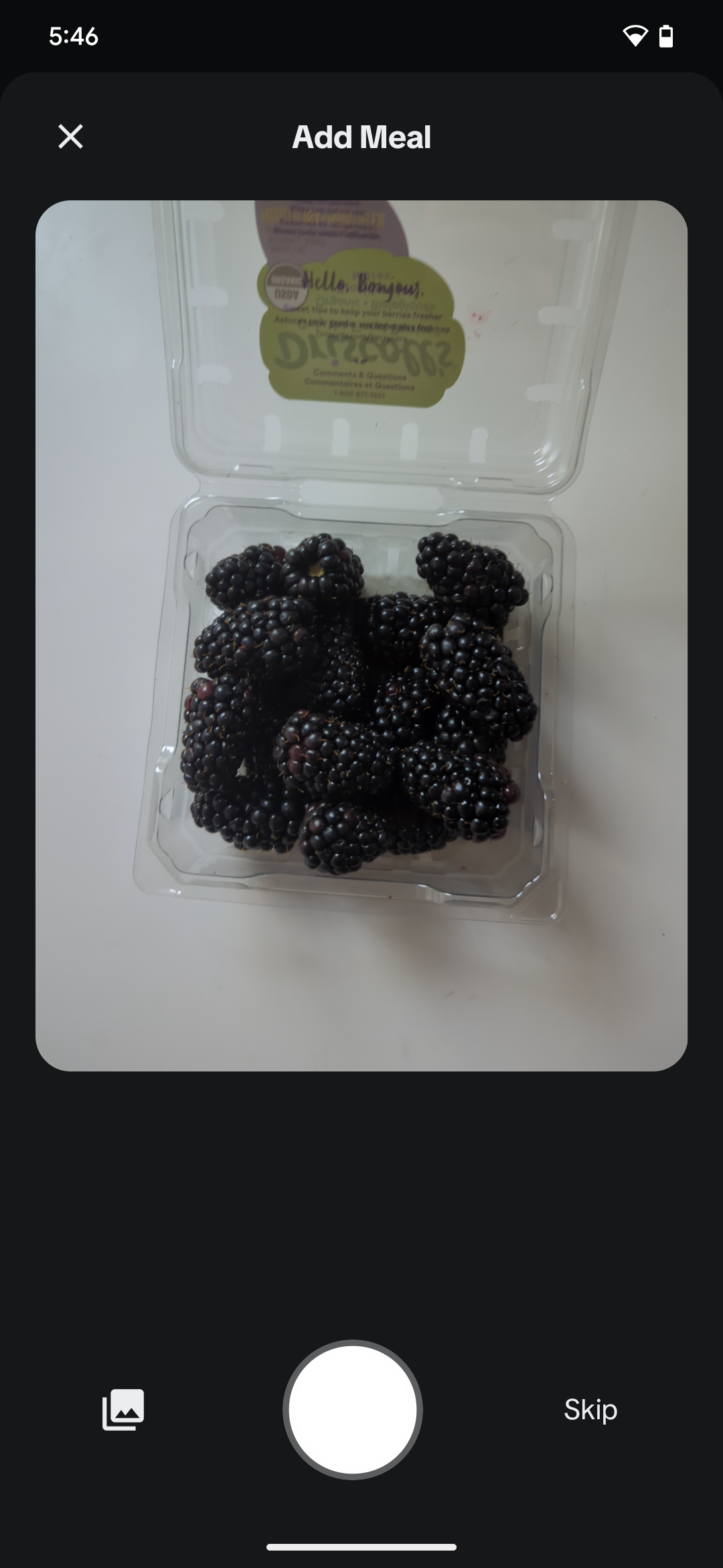 Add Meal page